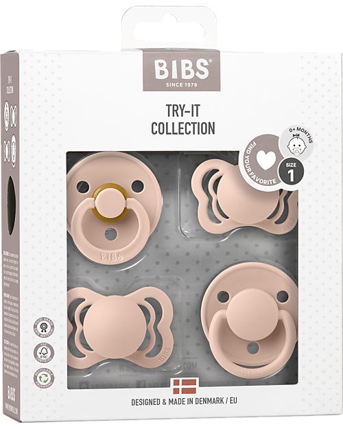 BIBS Set di 4 Ciucci Collezione Try-It - Rosa Cipria - Privo di BPA PVC e Ftalati Ciucci