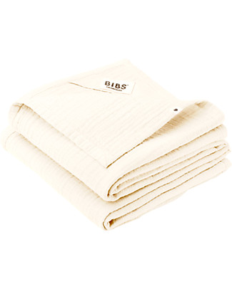 BIBS Telo in Mussola 100% Cotone GOTS - Avorio - 70x70cm - in Confezione da 2 Swaddle di Mussola
