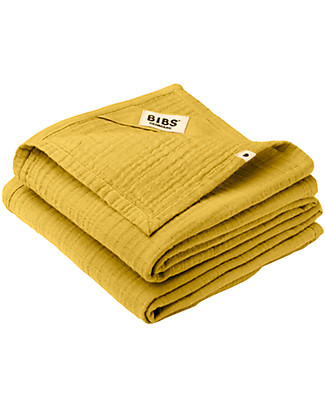 BIBS Telo in Mussola 100% Cotone GOTS - Mostarda - 70x70cm - in Confezione da 2 Swaddle di Mussola