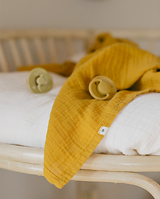 BIBS Telo in Mussola 100% Cotone GOTS - Mostarda - 70x70cm - in Confezione da 2 Swaddle di Mussola