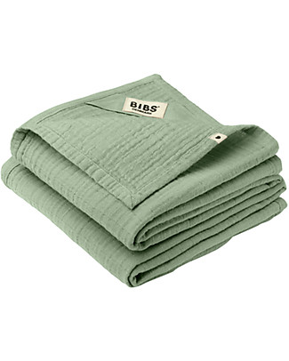Bibs Telo in Mussola 100% Cotone GOTS - Salvia - 70x70cm - in Confezione da 2 Copertine Swaddles