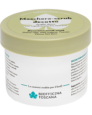 Biofficina Toscana Maschera-Scrub Decotto, 200 ml - Argilla detox con Capelvenere bio Toscano Cura dei Capelli