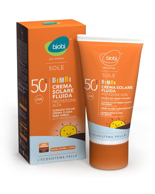 Bjobj bjobi Crema Fluida Bimbi Solare Protezione Alta SPF 50 - 125 ml (Filtri Naturali non Chimici) Solari