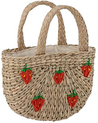 Bloomingville Borsetta Fragole - Color Paglia - Fibre Naturali - 20x24x8 cm Contenitori Porta Giochi