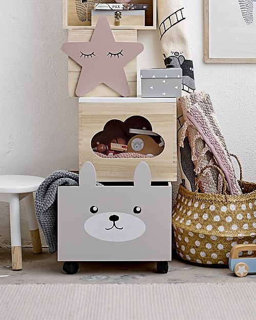 Bloomingville Box Portagiochi con Ruote, Coniglio - Legno di Paulownia Contenitori Porta Giochi