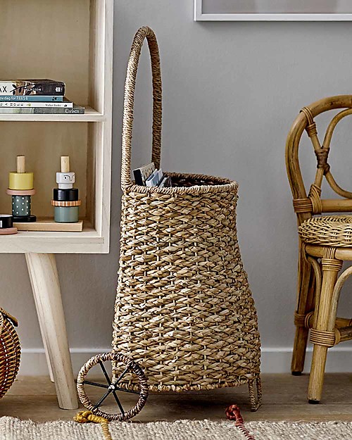 Bloomingville Cesta Portagiochi con Ruote Caitanya - Naturale - Rattan Cestini in Vimini