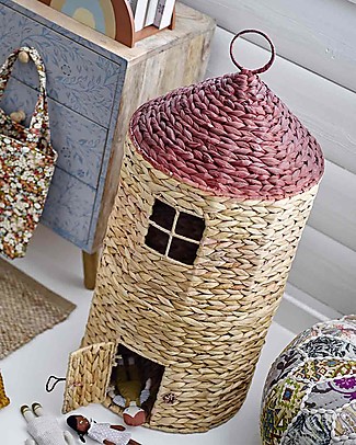 Bloomingville Cesto con Coperchio - Casetta - Giacinto d'Acqua - Alto 70cm! Contenitori Portaoggetti