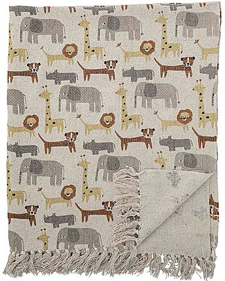 Bloomingville Coperta Plaid con Nappine Brett - Marrone - Animali - Cotone riciclato Swaddle di Mussola