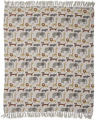 Bloomingville Coperta Plaid con Nappine Brett - Marrone - Animali - Cotone riciclato Swaddle di Mussola