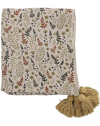 Bloomingville Coperta Plaid Filipa - Fiori - Giallo - Cotone Riciclato Coperte