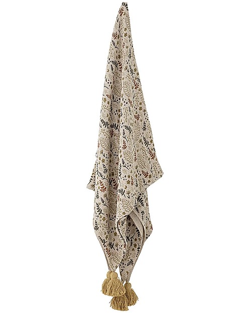 Bloomingville Coperta Plaid Filipa - Fiori - Giallo - Cotone Riciclato Swaddle di Mussola