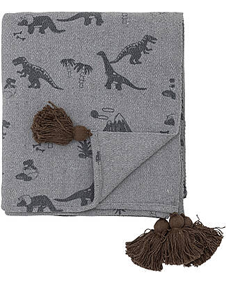 Bloomingville Copertina Bebé Bongo - Blu - Dinosauri - Cotone Riciclato - 160x130 cm Swaddle di Mussola