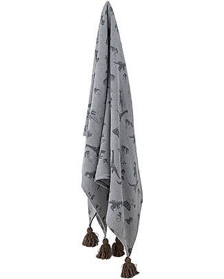 Bloomingville Copertina Bebé Bongo - Blu - Dinosauri - Cotone Riciclato - 160x130 cm Swaddle di Mussola