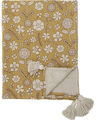 Bloomingville Copertina Bebé Camille - Senape - Floreale - Cotone Riciclato - 100x80 cm Swaddle di Mussola
