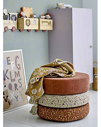 Bloomingville Copertina Bebé Camille - Senape - Floreale - Cotone Riciclato - 100x80 cm Swaddle di Mussola