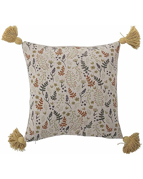 Bloomingville Cuscino Squadrato con Nappe Filipa 40x40cm - Fiori  - Giallo - Cotone Riciclato Cuscini Arredo