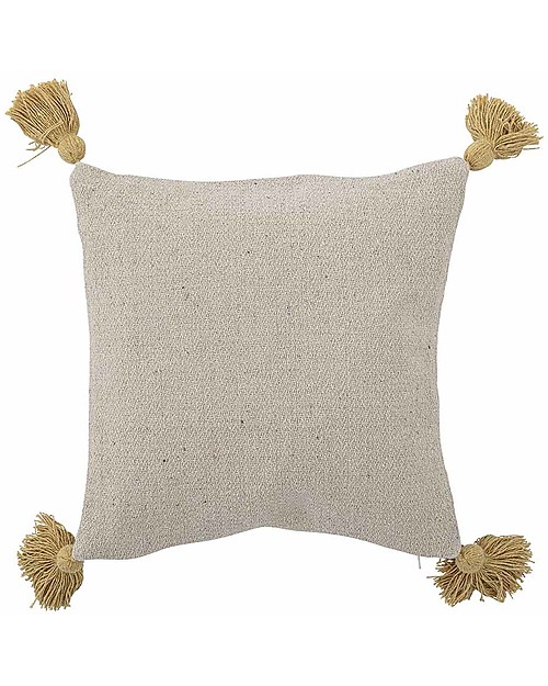 Bloomingville Cuscino Squadrato con Nappe Filipa 40x40cm - Fiori  - Giallo - Cotone Riciclato Cuscini Arredo