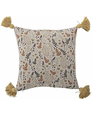 Bloomingville Cuscino Squadrato con Nappe Filipa 40x40cm - Fiori - Giallo - Cotone Riciclato Cuscini Arredo_