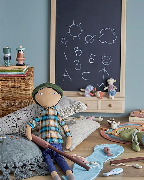 Bloomingville Lavagnetta in Legno con Cassettini - Natural - 50x80x10 cm Lavagnette