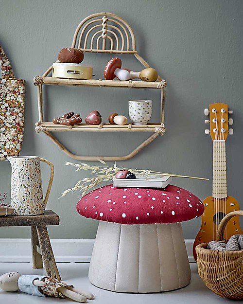 Bloomingville Pouf Poggiapiedi e Sedia Lue - Fungo - Rosso - Legno di Pino Pouf