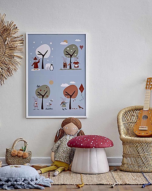 Bloomingville Pouf Poggiapiedi e Sedia Lue - Fungo - Rosso - Legno di Pino Pouf