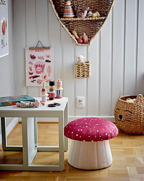 Bloomingville Pouf Poggiapiedi e Sedia Lue - Fungo - Rosso - Legno di Pino Pouf