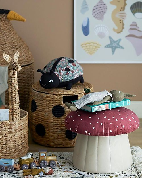 Bloomingville Pouf Poggiapiedi e Sedia Lue - Fungo - Rosso - Legno di Pino Pouf