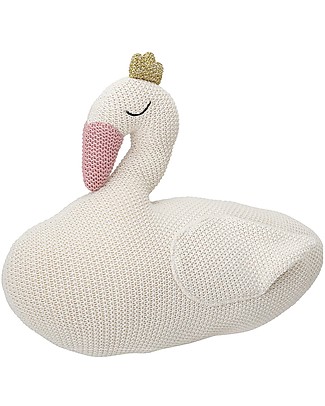 Bloomingville Pupazzo in Cotone Cigno, Bianco - 28 cm - Lavorato a Maglia! Cuscini Arredo