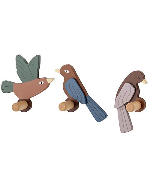 Bloomingville Set 3 Appendiabiti Uccellini - Marrone - 100% Legno Certificato FSC® Appendiabiti
