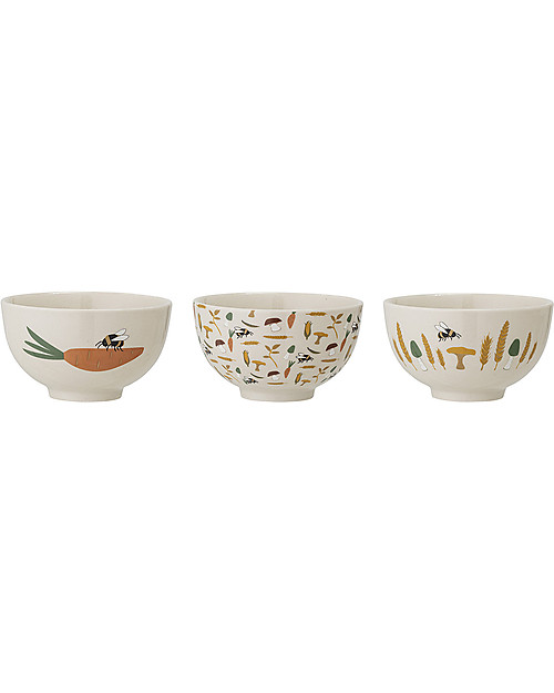 Bloomingville Set 3 ciotole - Stampe di Fiori - Ceramica Gres - 3 Pezzi Bicchieri