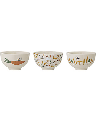 Bloomingville Set 3 ciotole - Stampe di Fiori - Ceramica Gres - 3 Pezzi Tazze e Bicchieri