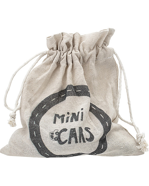 Bloomingville Set da 6 Macchinine, Multicolor - Zainetto Morbido Incluso! Macchine e Trenini  in Legno