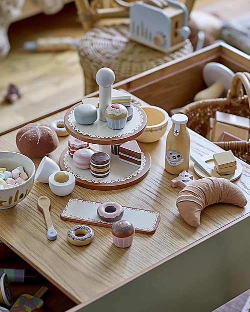 Bloomingville Set Gioco Colazione Adda - Blu - Legno di Faggio - 7 Pezzi Cucine Giocattolo