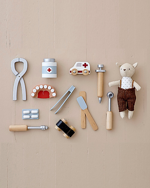 Bloomingville Set Gioco in Legno Dentista - 9 accessori! Far finta di