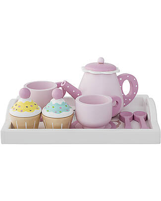 Bloomingville Set Gioco in Legno Falke - Ora del Tè - Rosa - 8 Accessori! Far finta di