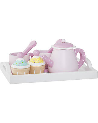 Bloomingville Set Gioco in Legno Falke - Ora del Tè - Rosa - 8 Accessori! Far finta di