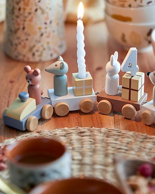 Bloomingville Trenino per il Compleanno, 5 Vagoni di Regali - MDF Macchine e Trenini  in Legno