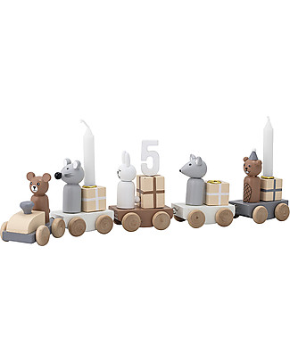 Bloomingville Trenino per il Compleanno, 5 Vagoni di Regali - MDF Macchine e Trenini in Legno