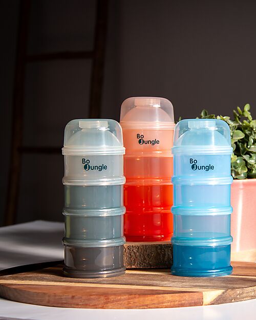 Bo Jungle Contenitore per Latte in Polvere o Snack Impilabili - Shady Grey - Con 4 Scomparti Ermetici Contenitori per Alimenti