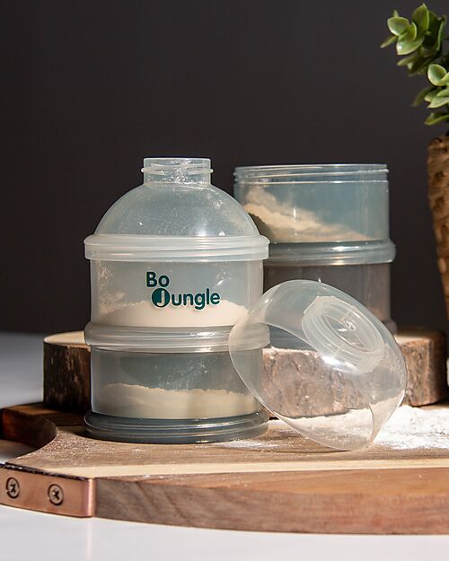 Bo Jungle Contenitore per Latte in Polvere o Snack Impilabili - Shady Grey - Con 4 Scomparti Ermetici Contenitori per Alimenti