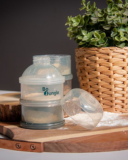 Bo Jungle Contenitore per Latte in Polvere o Snack Impilabili - Shady Grey - Con 4 Scomparti Ermetici Contenitori per Alimenti