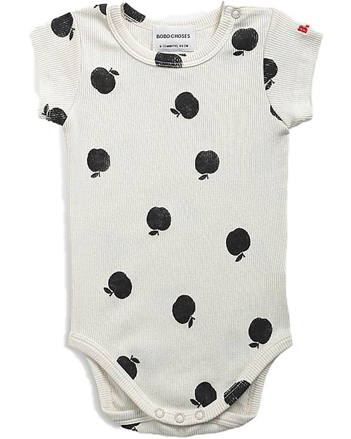 Bobo Choses Body a Maniche Corte Mele - Bianco - 100% Cotone Bio Body Manica Corta