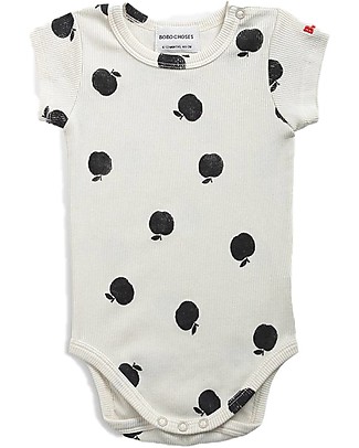 Bobo Choses Body a Maniche Corte Mele - Bianco - 100% Cotone Bio Body Manica Corta