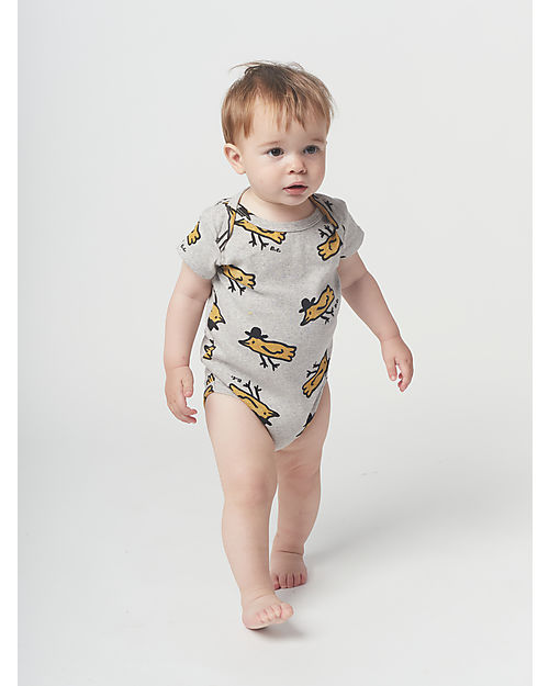 Bobo Choses Body Manica Corta Mr. Birdie - Grigio Chiaro - Cotone Body Manica Corta