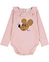 Bobo Choses Body Manica Lunga - Mouse - Rosa Salmone - Collo con Volant - Cotone Bio Body Manica Lunga