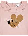 Bobo Choses Body Manica Lunga - Mouse - Rosa Salmone - Collo con Volant - Cotone Bio Body Manica Lunga