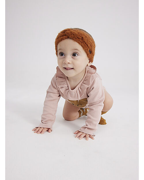 Bobo Choses Body Manica Lunga - Mouse - Rosa Salmone - Collo con Volant - Cotone Bio Body Manica Lunga