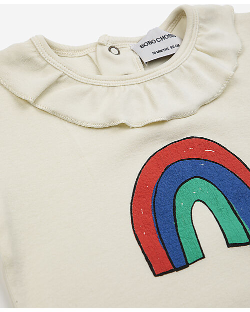 Bobo Choses Body Maniche Corte con Collo a Balze Rainbow  - Panna - Cotone Bio Body Manica Corta