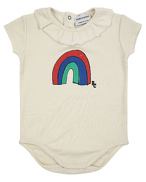 Bobo Choses Body Maniche Corte con Collo a Balze Rainbow  - Panna - Cotone Bio Body Manica Corta