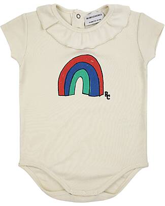 Bobo Choses Body Maniche Corte con Collo a Balze Rainbow - Panna - Cotone Bio Body Manica Corta